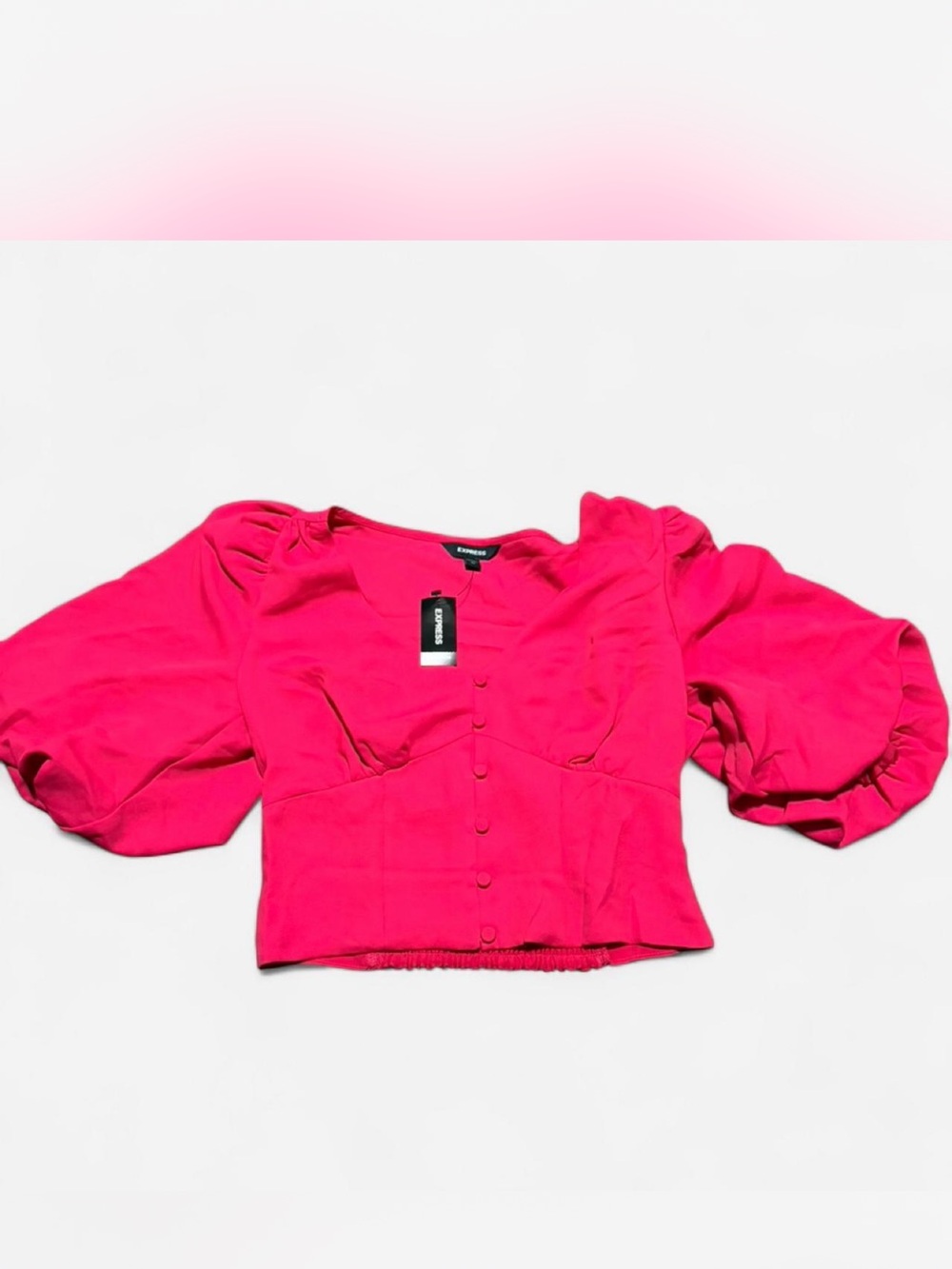 Express Women's Fuchsia Puff-Sleeve Button Front Top NWT size XS